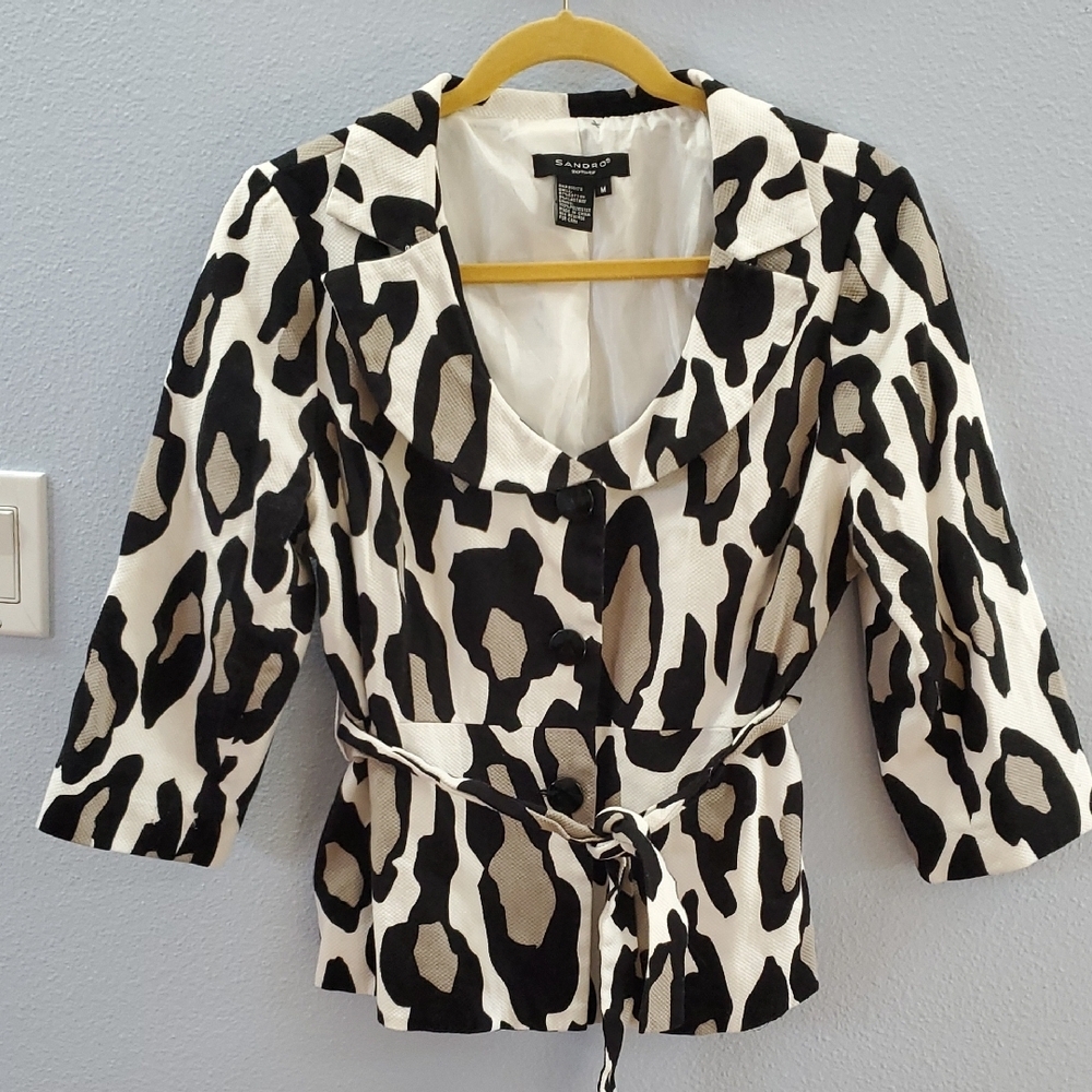 Sandro Black and White Leopard Patterned Blazer - image 1